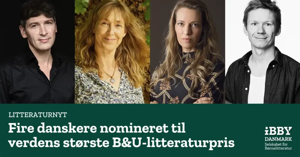 Billeder af de fire danskere, der er nominerede til Astrid Lindgren Memorial Award 2025: Jesper Wung-Sung, Cecilie Eken, Sarah Engell og Jakob Martin Strid
